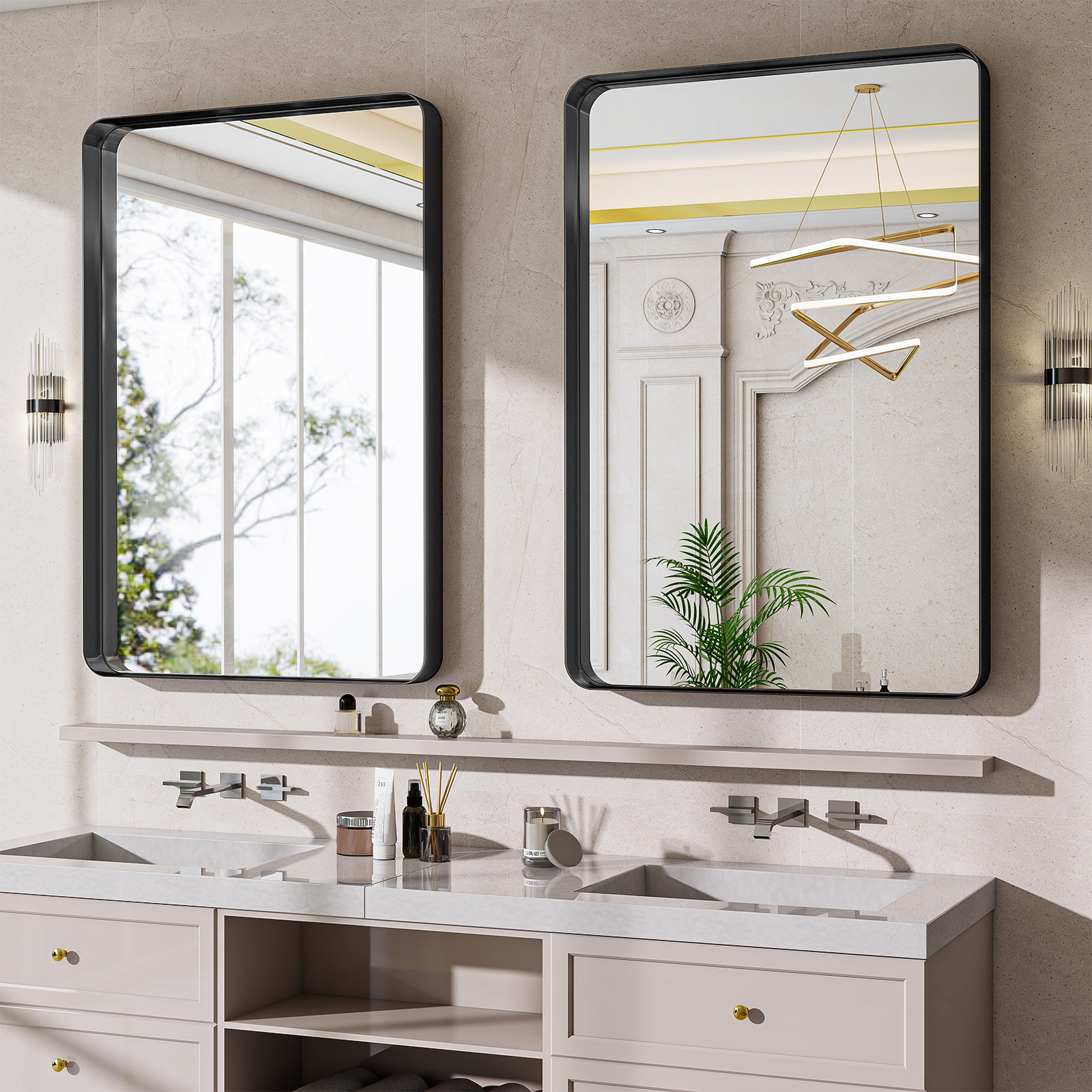 Gleamira 30"x 48" Rounded Rectangle Deep Framed Bathroom Mirror, Black