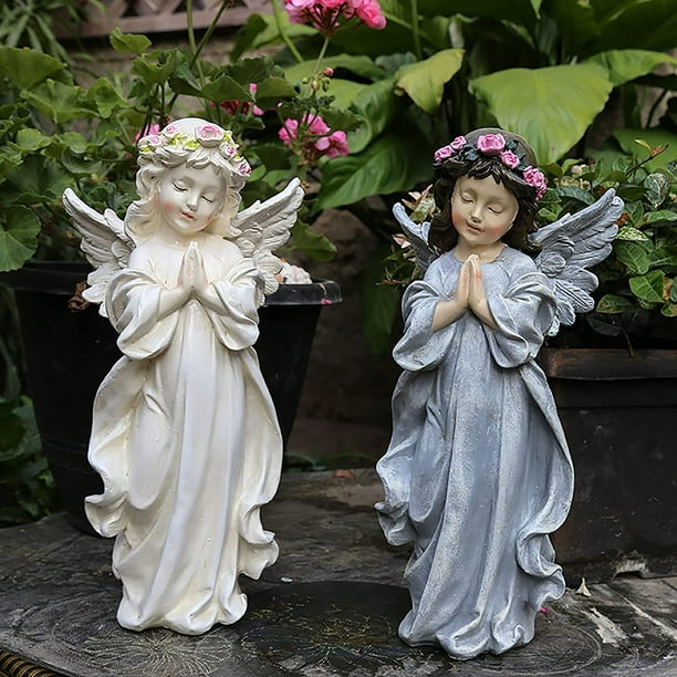 SAYDY Statue d'ange féerique avec lumière solaire, statue de jardin ange  gardien-garçon figurines en résine ornement décoration d'ange pour mémorial  de cimetière de pelouse, garçon