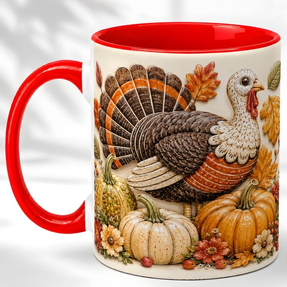 Autumn Turkey Coffee Mug, Pumpkin Harvest Mug, Ceramic Cup