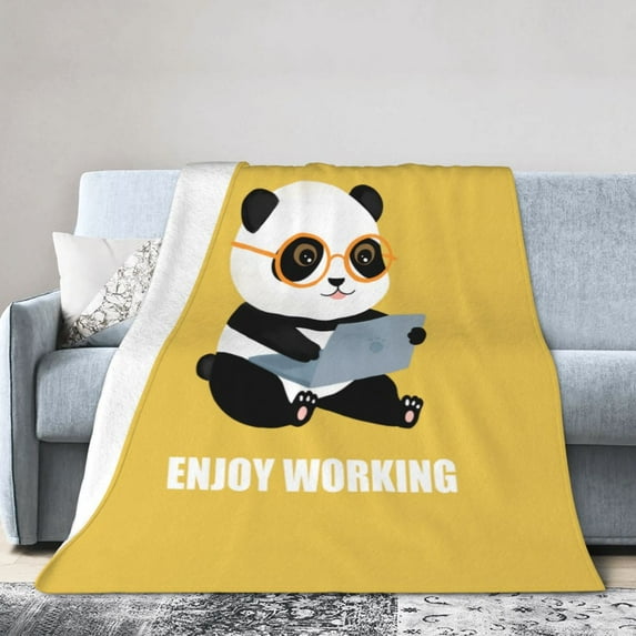 ZICANCN Anti-Pilling Flannel Bed Throw Blankets Enjoy Working Panda -Couch-Ultra-Soft Micro Fleece Sofa Bed Camping Travel Blanket for Adults Yellow 50"x40"