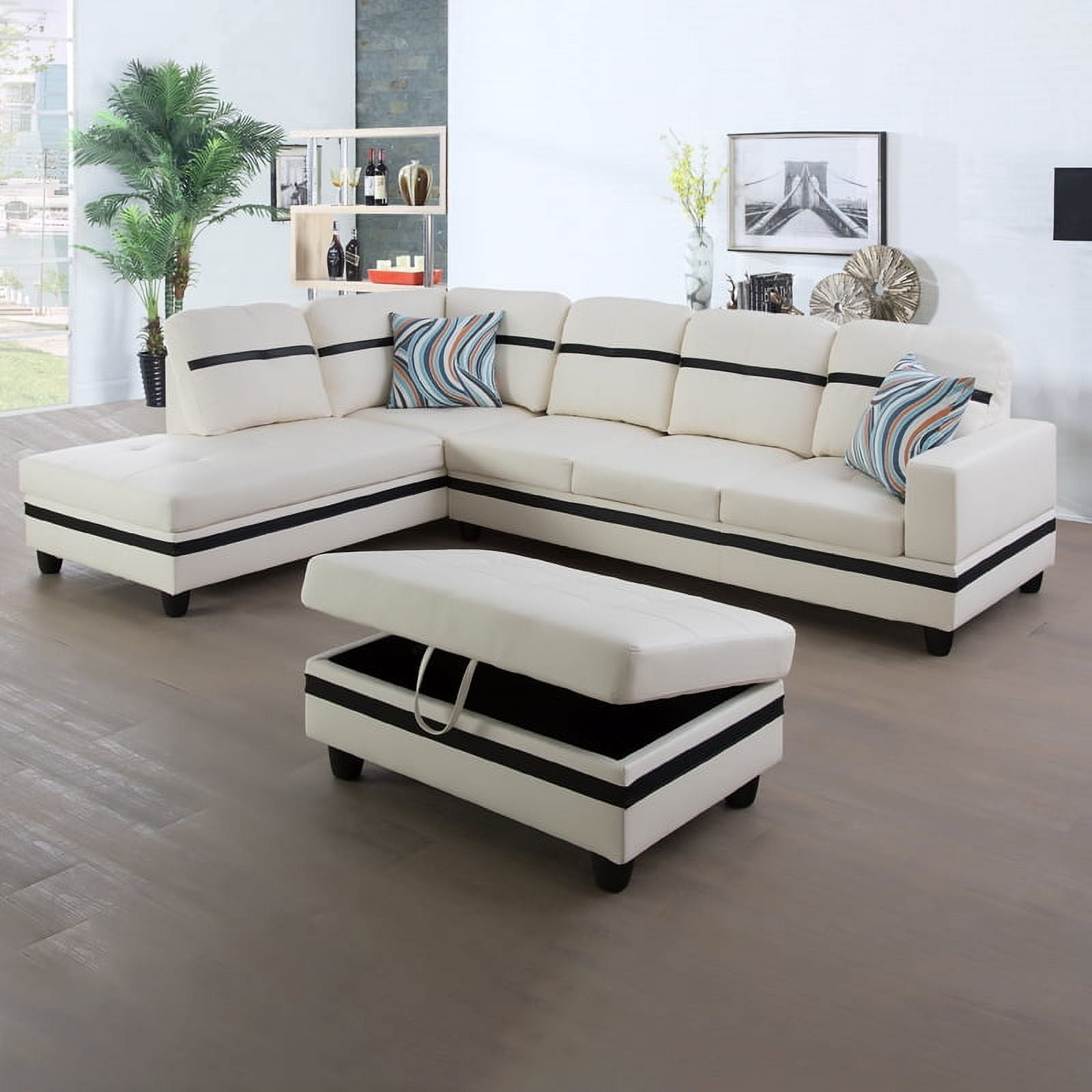 Irene Inevent 3-Piece Leather Sofa Set, Semi PU Synthetic Leather Couch Living Room Sofa Set for Bedroom, Apartment, Office, White And Black