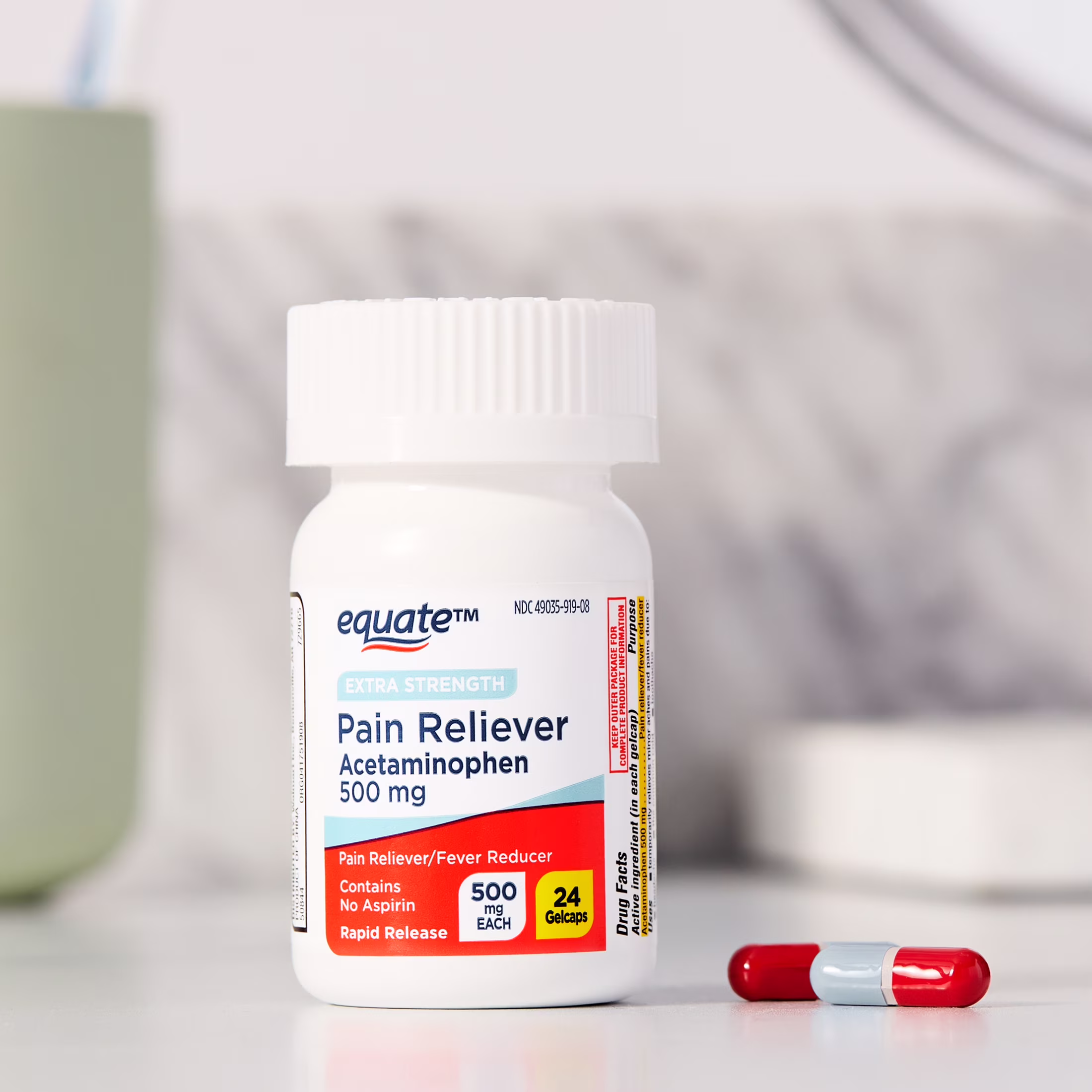 Equate Extra Strength Pain Reliever Acetaminophen Gel Caps, 500mg, Pain Reliever/Fever Reducer, 24 Count, Compare to Tylenol® Extra Strength Rapid Release Gels Active Ingredient