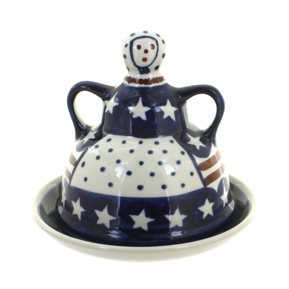 Blue Rose Polish Pottery Stars & Stripes Small Cheese Lady