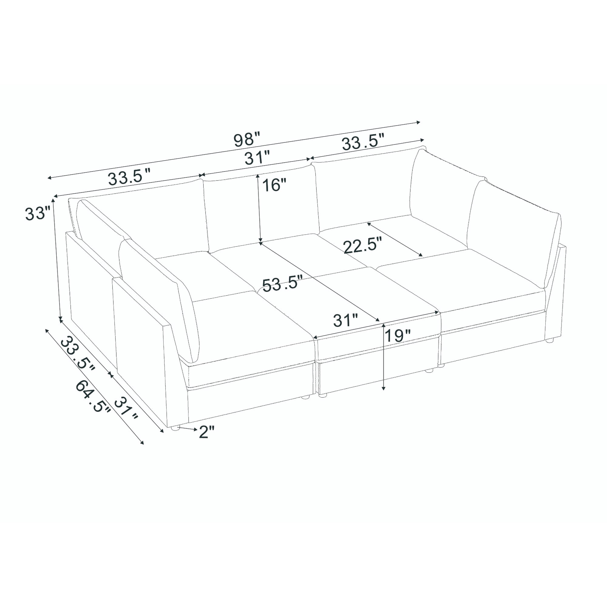 Howcool Cloud Couch Modular Sectional Sofa 6 Seat 127" L Shaped Reversible Convertible Couch, Corduroy Thick Cushion with Movable Ottomans, Washable Removable Cover for Living Room,Black