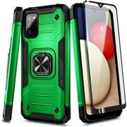 Nagebee Phone Case for Samsung Galaxy A02S with Tempered Glass Screen Protector (Full Coverage), Full-Body Protective [Military-Grade], Magnetic Car Mount Ring Holder, Heavy-Duty Durable Case (Green)