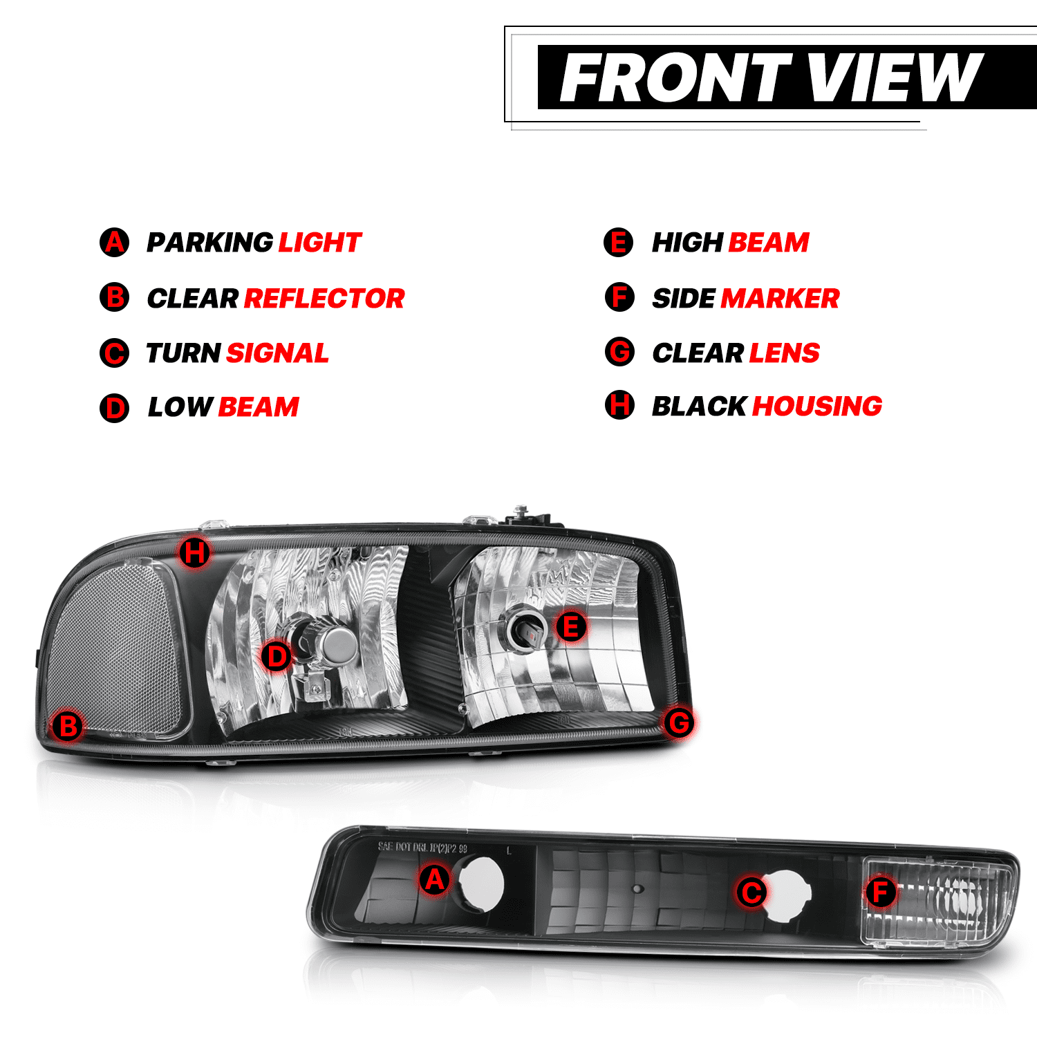 M-AUTO Headlight Assembly with Pre-Assembled LED Bulbs Replacement for 1999-2007 GMC Sierra, Black Housing Clear Lens Clear Reflector