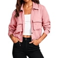 thumbnail image 6 of IUYRTFE Women's Collared Button Down Utility Jacket with Flap Pockets Lightweight Long Sleeve Casual Outdoor Coat, 6 of 9