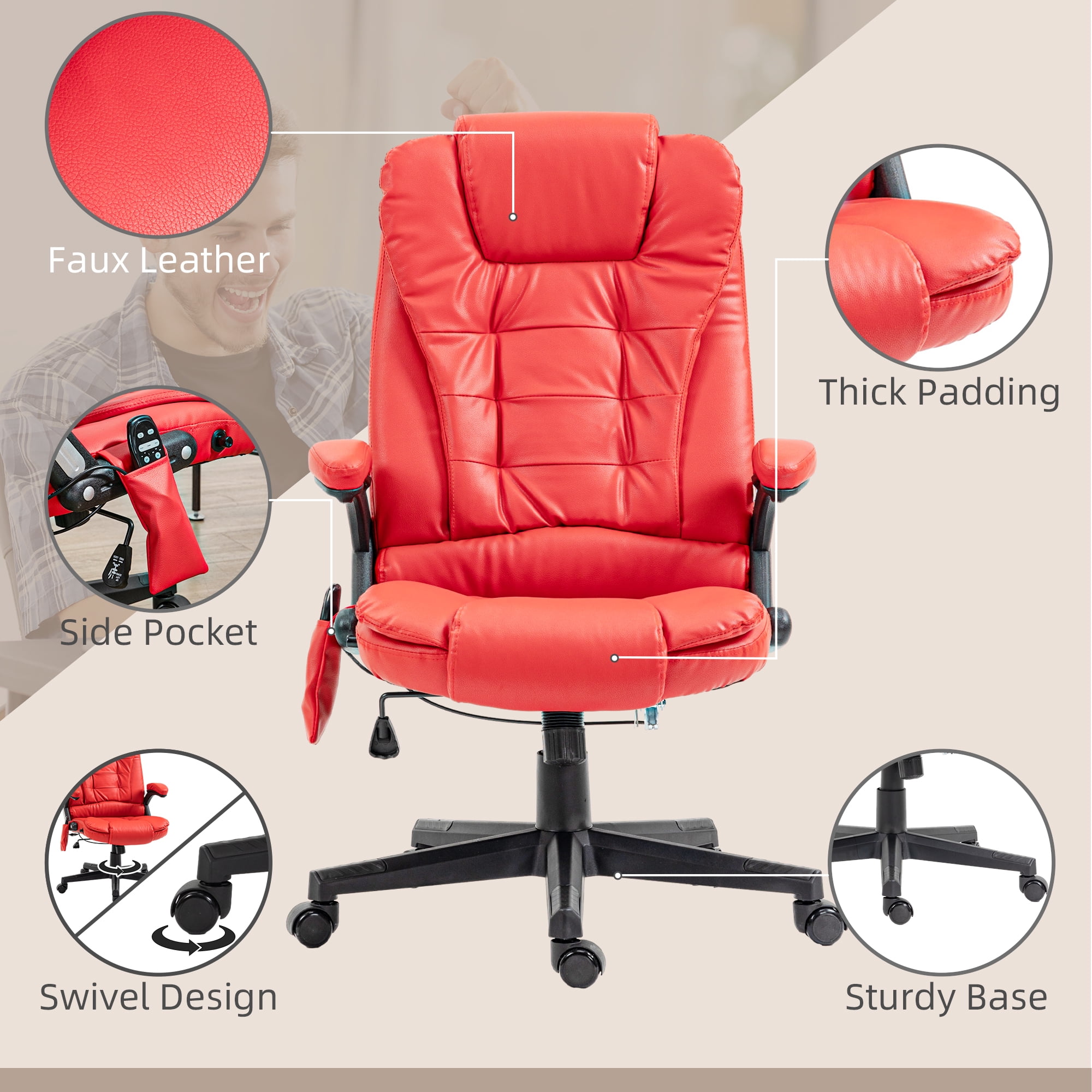 HOMCOM High Back Vibration Massage Office Chair with 6 Vibration Points, Heated Reclining PU Leather