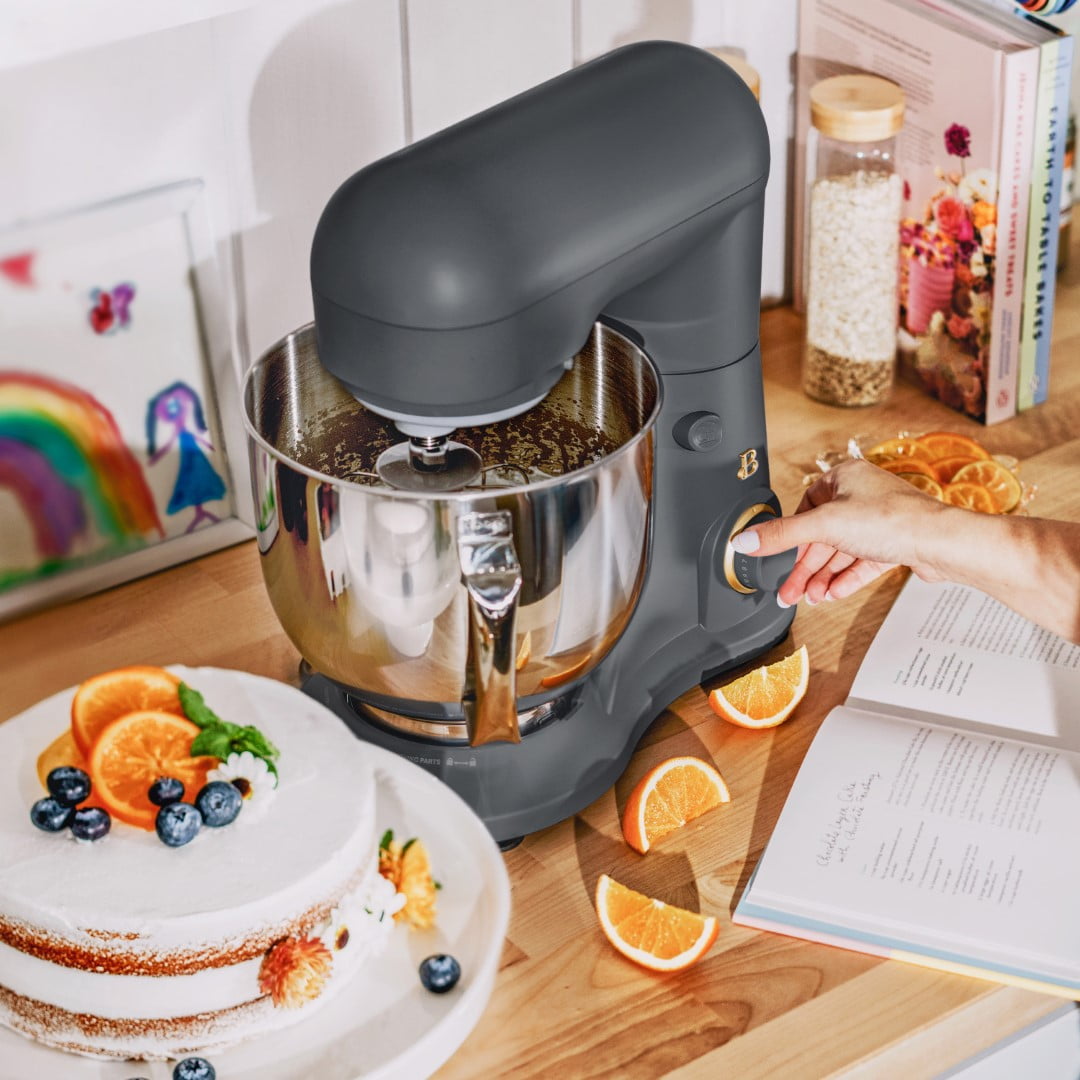Beautiful 5.3 Qt Stand Mixer, Oyster Gray with Flat Beater, Dough Hook, Balloon Whisk