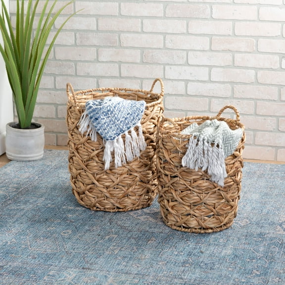 Honey-Can-Do Wicker Woven Round Nesting Basket Set of 2 with Handles, Natural