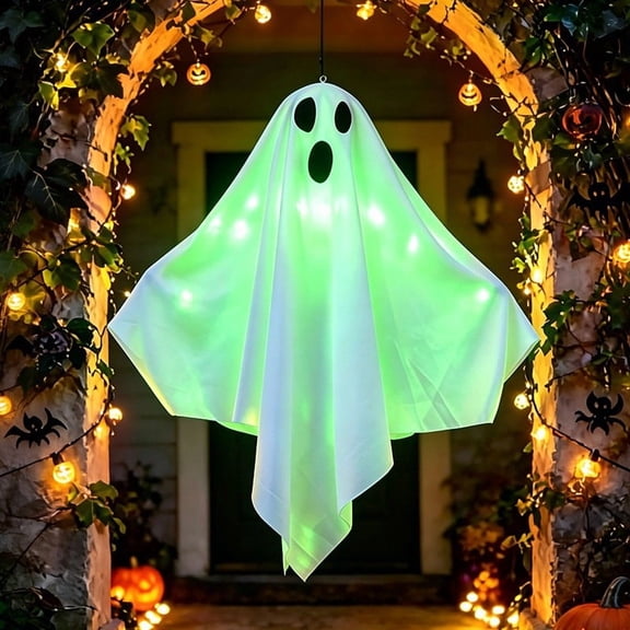 ShengapQ Glowing Ghost Hanging Ghost Lamp Pendant, Halloween Outdoor Decoration, Spooky Atmosphere for Yard, Weatherproof and Easy to Install Halloween Prop, Eerie Lighting for Unique Garden Decor