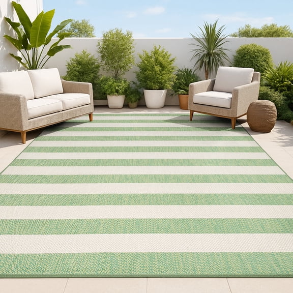 JONATHAN Y SANTA MONICA 8 x 10 Area Rug, Negril Two-Tone Wide Stripe - Green/Cream, SMB203D-8
