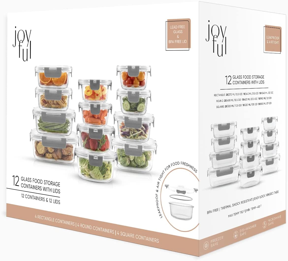 JoyJolt 24-Piece Glass Storage Container Set with Lids - Thumbnail 4