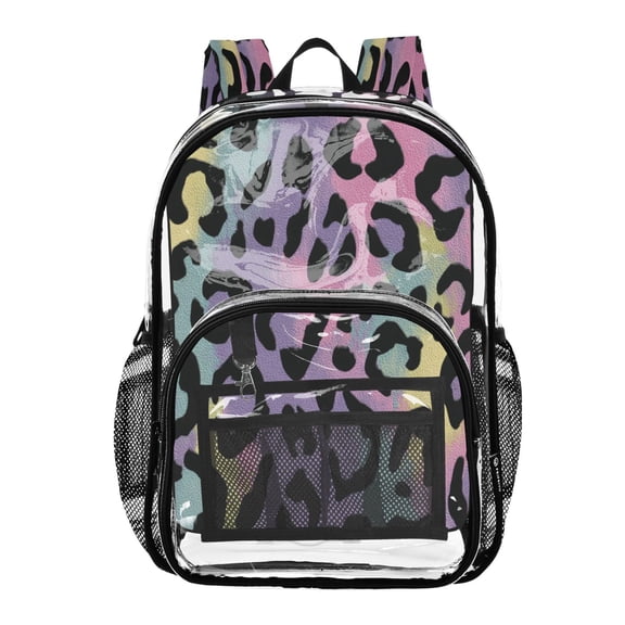 PVC Transparent Backpacks Clear Backpack for Travel and Outings Rainbow Colors Leopard Print