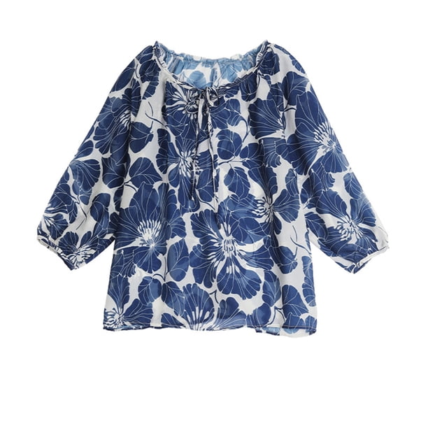 Camisetas de Manga Corta para las Mujeres Mezcla de Algodón de Lino Ajuste Suelto, Cuello Redondo Impreso Camiseta Casual Top para el Hogar Y la Moda Diaria
