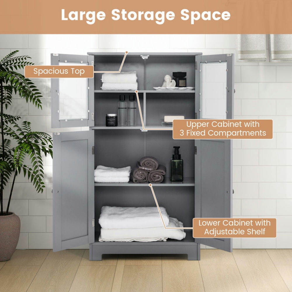 Finihen Bathroom Storage Cabinet, Bathroom Floor Cabinet, Bathroom Floor Storage Locker Kitchen Cabinet with Doors and Adjustable Shelf, for Bathroom, Living Room, Bedroom, Kitchen, Gray Finihen Bathroom Storage Cabinet, Bathroom Floor Cabinet, Bathroom Floor Storage Locker Kitchen Cabinet with Doors and Adjustable Shelf, for Bathroom, Living Room, Bedroom, Kitchen, Gray
