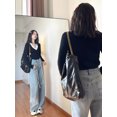 thumbnail image 2 of Suéteres falsos de dos piezas para mujer, tallas S-5XL, cuello en V ajustado, estilo coreano para desplazamientos diarios, sencillos y tiernos, jerséis elegantes de moda., 2 of 6