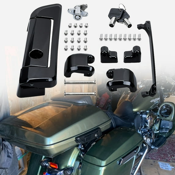 Astra Depot Shiny Black Zinc Alloy Tour-Pak Trunk Lid Latch &Hinge Kit For 2014-Up Harley Touring