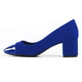thumbnail image 2 of YDN Women Chic Cap Toe Slip On Pumps Bi-Material Low Chunky Block Heels Comfortable Business Date Shoes Size 4 Blue, 2 of 4