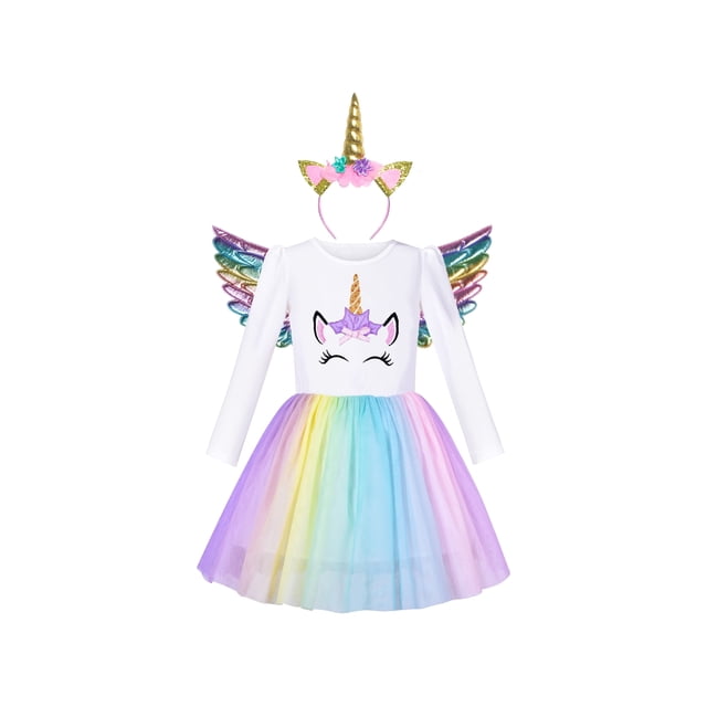 Robe Fille Unicorn Brodée Arc-en-Ciel Fête Halloween 7 Ans