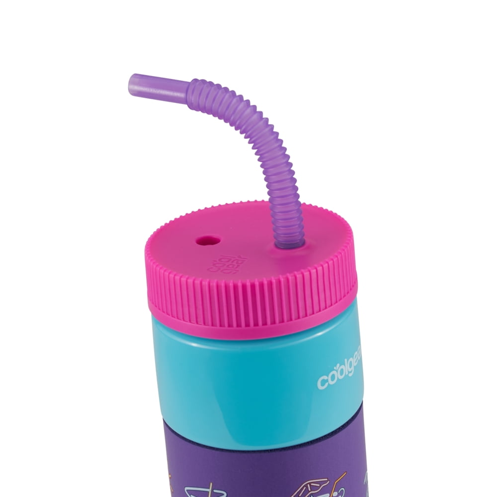 Cool Gear 24oz Plastic Retro Squishy Water Bottle, Neon Summer Purple with Foam Grip and Resealable Straw
