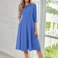 thumbnail image 2 of FrzhBrz Midi 3/4 Sleeve Dresses for Women Elegant A-Line Round Neck Basic 2024 Fashion Loose Casual Dress, 2 of 5