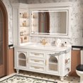 thumbnail image 3 of Mueble de baño Retro francés de roble, combinación de lavabo de baño, mueble de lavabo de piso a techo, mueble con espejo inteligente de pizarra, 3 of 4