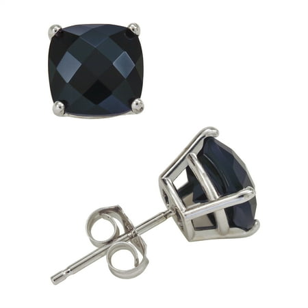 - 8mm Cushion Cut Onyx Stud Earrings in 14K White Gold