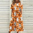 thumbnail image 2 of Halloween Summer Dresses for Women Novelty Cartoon Ghost Medieval Dress Short Sleeve Trendy Loose Fit Flowy Midi Halloween Costumes for Women Yellow XXL, 2 of 7