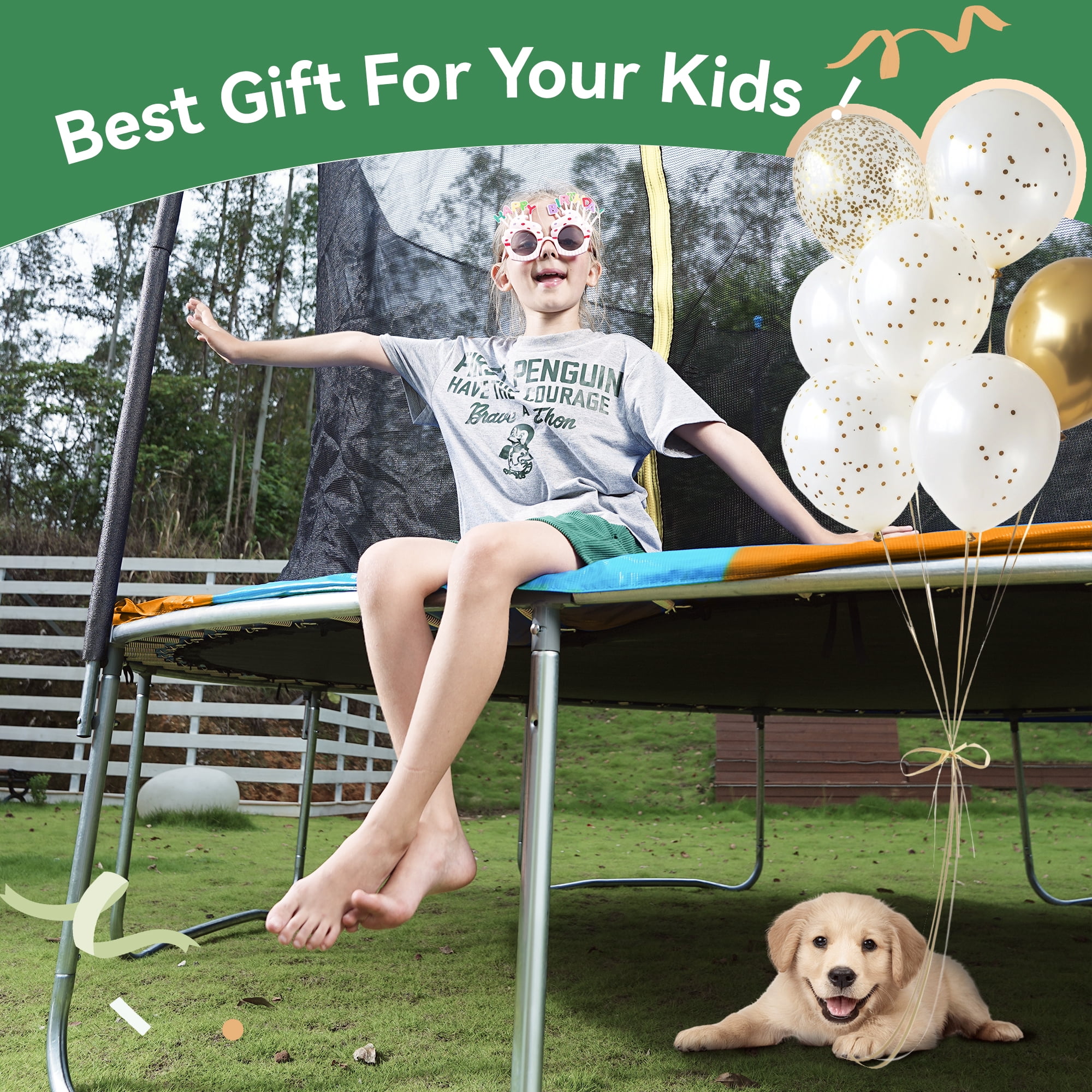 GVDV Outdoor Trampoline, 14' Backyard Recreational Trampoline with Enclosure for Kids & Adults