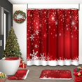 thumbnail image 2 of Juego de 4 cortinas de ducha con copos de nieve navideños, color rojo, para invierno, con alfombrillas antideslizantes, tapa de inodoro y alfombrilla de baño, juego de decoración para baño de 72 x 72, 2 of 7