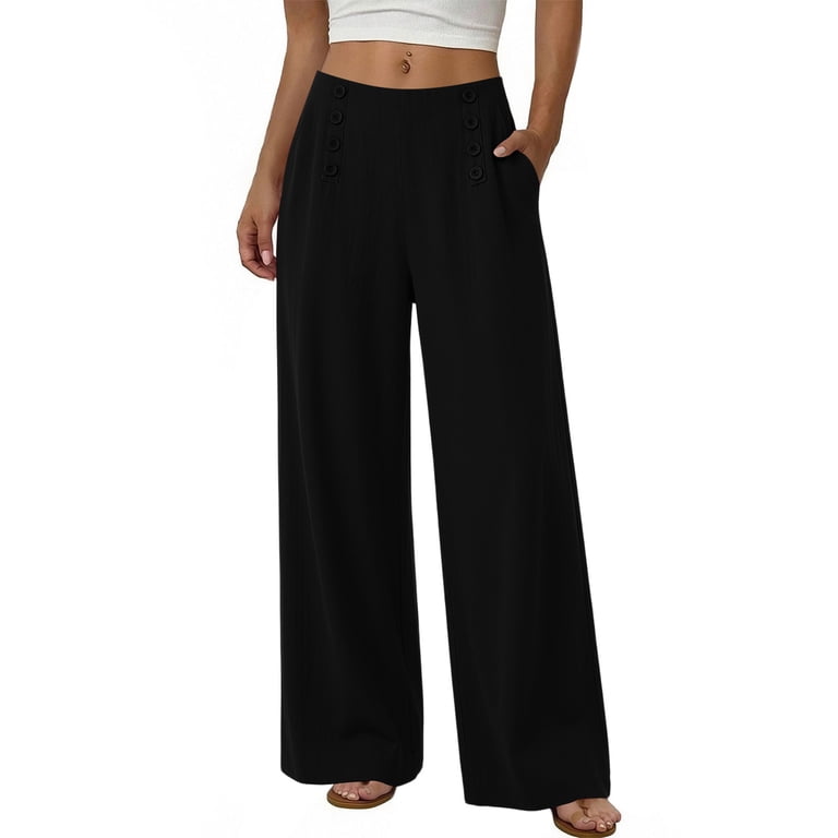 ladies dress pants with elastic waist Pull On 116cm/45.67 Length Zhyou No Boundarie Wide Leg