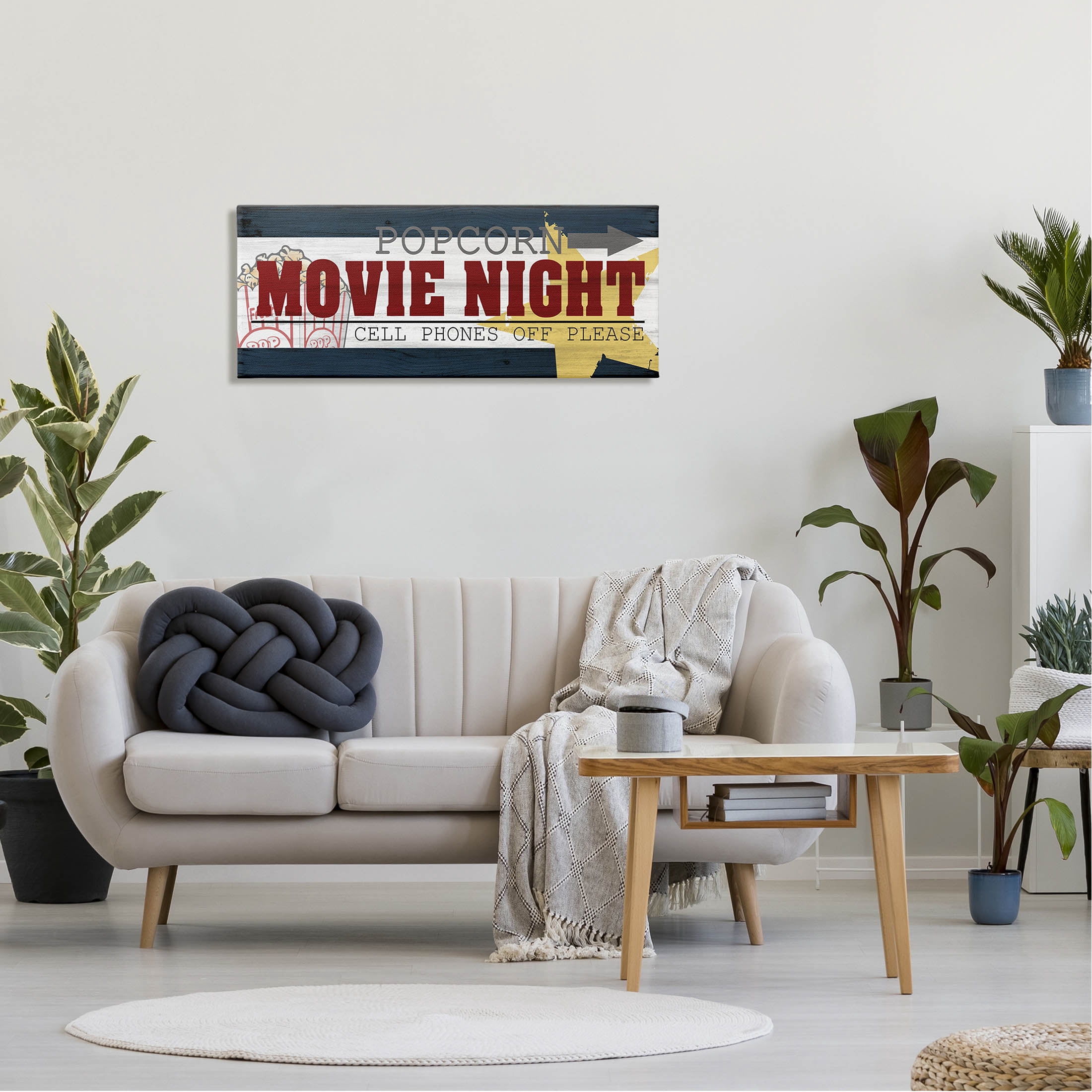 Movie Night Vintage Sign Typography Graphic Art Gallery Wrapped Canvas Print Wall Art