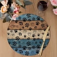 thumbnail image 3 of Navy Blue Brown Round 13 Inch Placemats Set of 2, Rustic Farmhouse Dog Paw Vintage HeatResistant Non Slip Place Mats for Dining Table, Wipeable Braided Kitchen Table Mats for Housewarming, 3 of 9