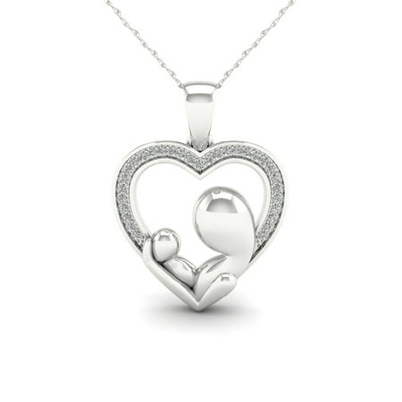 1/20ct TDW Diamond 10K White Gold Mother and Child Pendant Necklace