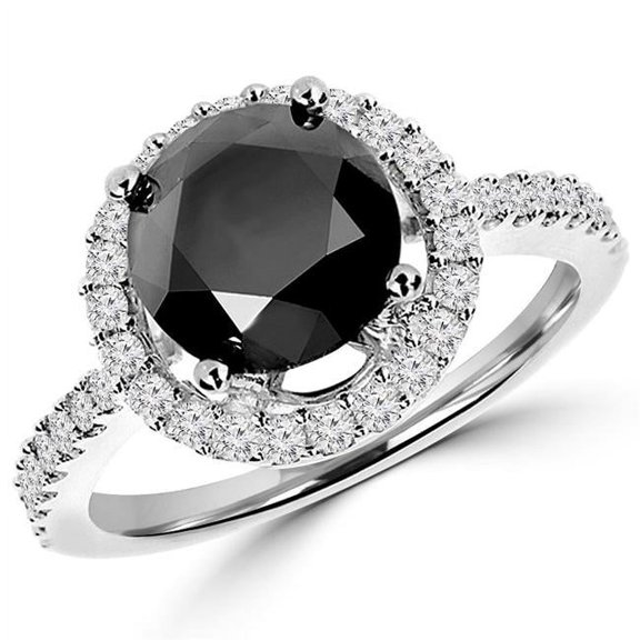 Majesty Diamonds MD180167-5 4.3 CTW Round Black Diamond Halo Engagement Ring in 14K White Gold - Size 5
