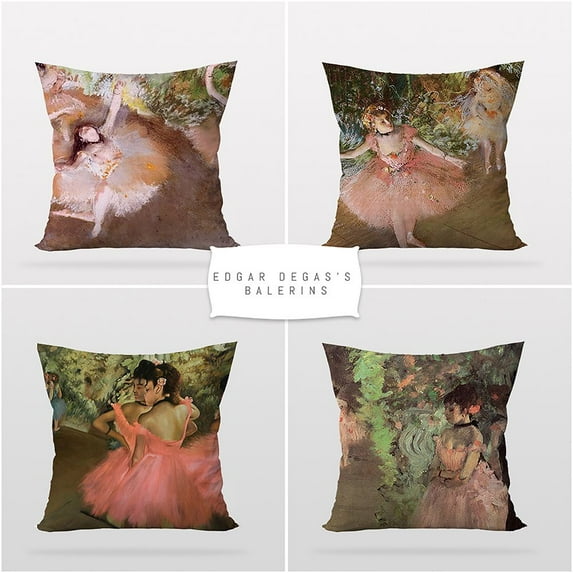 3S Brother'S World Classic Art Masterpiece Series Set Of 4 Hidden Zipper Cushion Covers Edgar Degas's Balerins - 12" to 30" Sizes Art Home Décor Printed On Both Sides Each Size (30"Wx30"L)