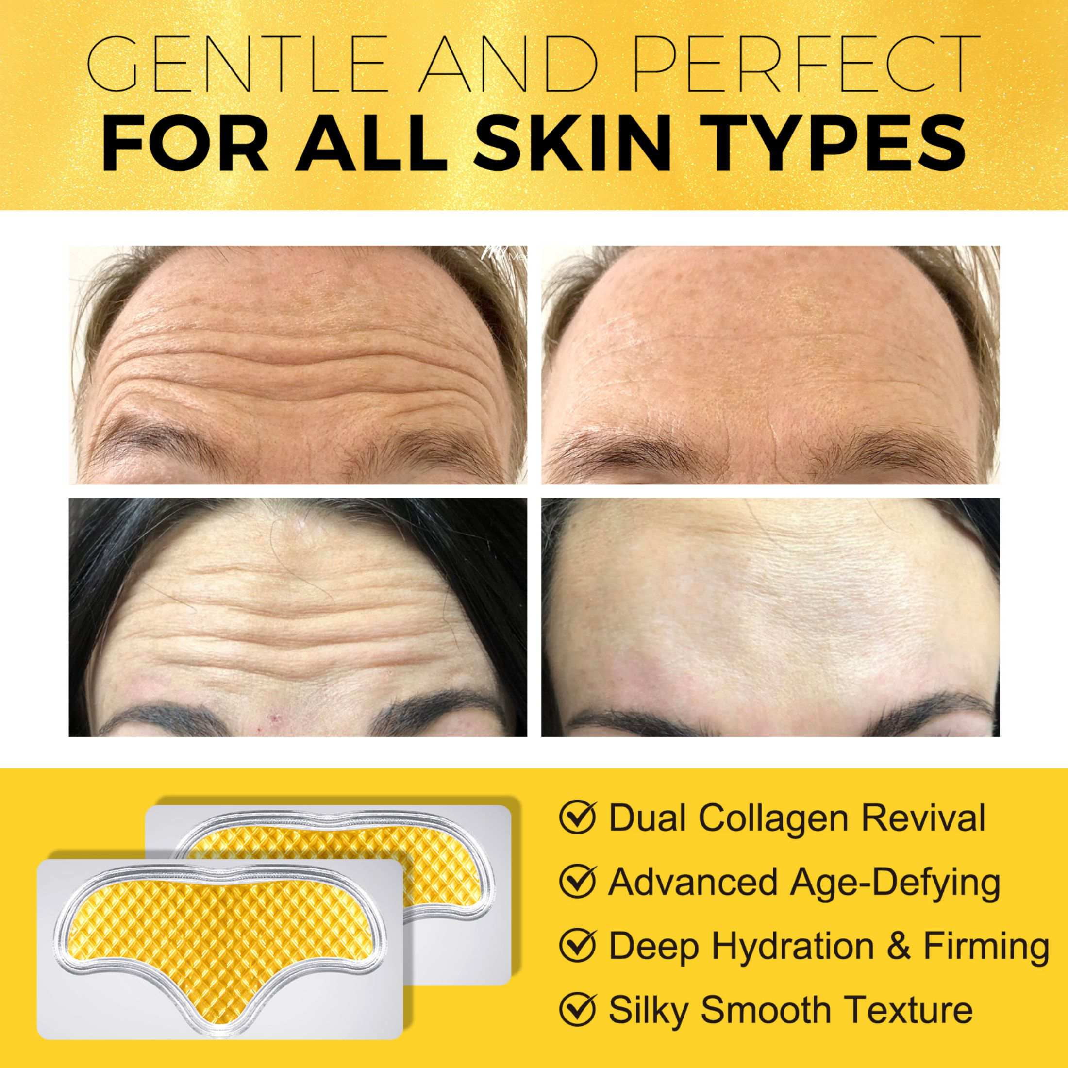 Yecuce 3-Pack 24k Forehead Wrinkle Patches, Collagen Lines Mask with Collagen Boosting Elasticity for Women and Men