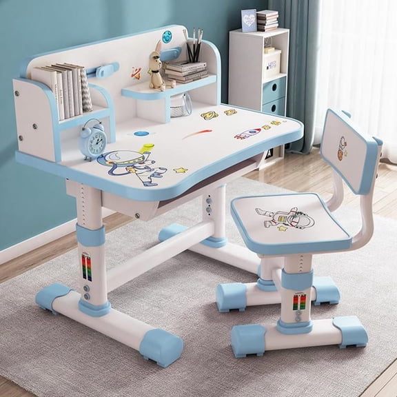 YNCE Talent Star Kids Desk and Chair Set,Adjustable Girls School Writing Study Table,Ergonomic Desk Chair with Large Writing Board Pull Out Drawer Book Stand