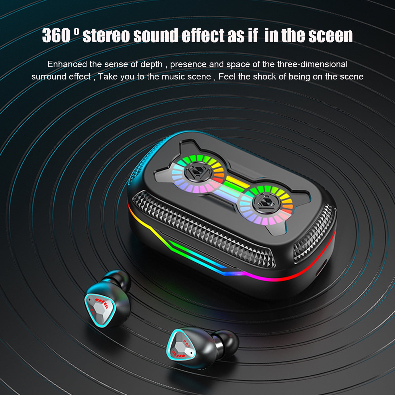 Bluetooth Headphones True Wireless Earbuds 60H Playback LED Power Display Earphones with Wireless Charging Case IPX5 Waterproof in-Ear Earbuds with Mic for TV Smart Phone Laptop Computer Sports,Black