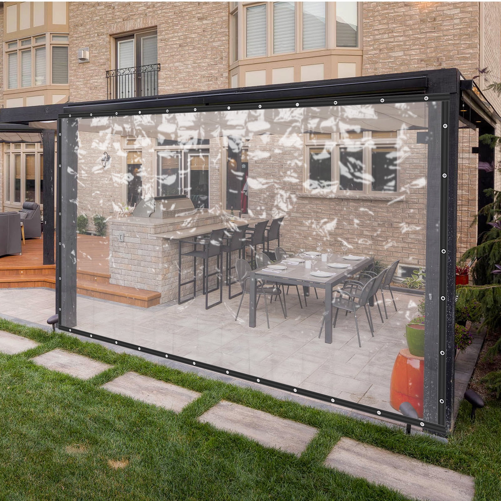 Clear Outdoor Clear PVC Tarp Curtain, Waterproof, Tear-Resistant, 8x16ft for Patios, Decks, Balconies, and Commercial Use