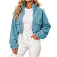 thumbnail image 5 of CBASIHI Womens Cropped Sweatshirts with Pockets- Casual Trendy Loose Fit Stand Collar Fall Zip Up Jackets Light Blue Size XL, 5 of 9