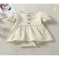 thumbnail image 2 of Newborn Girl Short Sleeve Romper  Solid Color Button  Neck Patchwork Dress Style Playsuit Bodysuit, 2 of 6