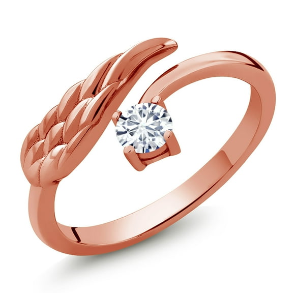 Gem Stone King 0.27 Ct Round E-F Lab Grown Diamond 18K Rose Gold Plated Silver Ring