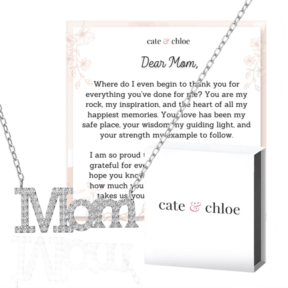 Cate & Chloe Carrie 18k White Gold Plated Necklace with Heartfelt Message Card, Gift for Mom