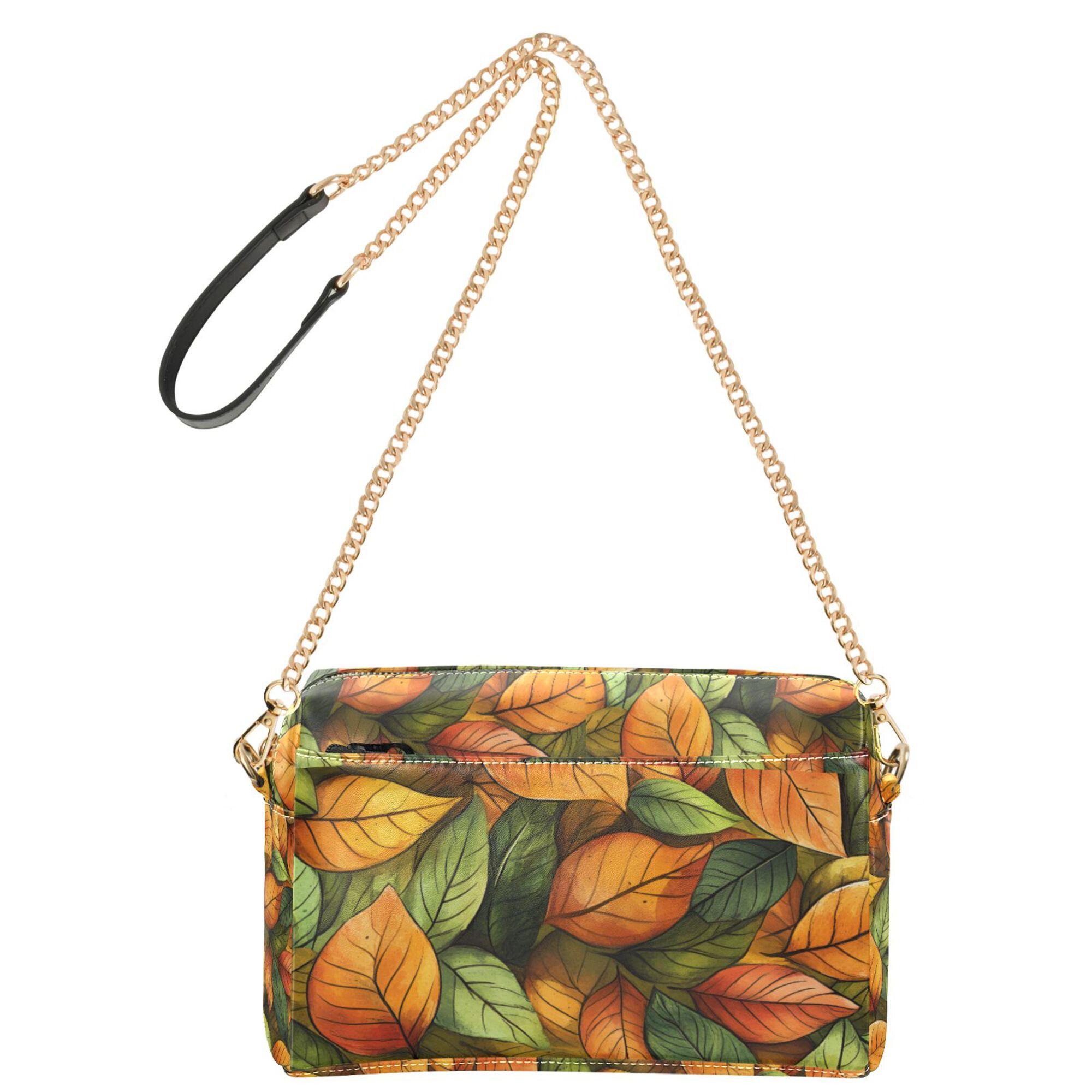 FORMRS Women Crossbody Purse with Chain Strap Vegan Leather Shoulder Handbag, Green Retro Leaves