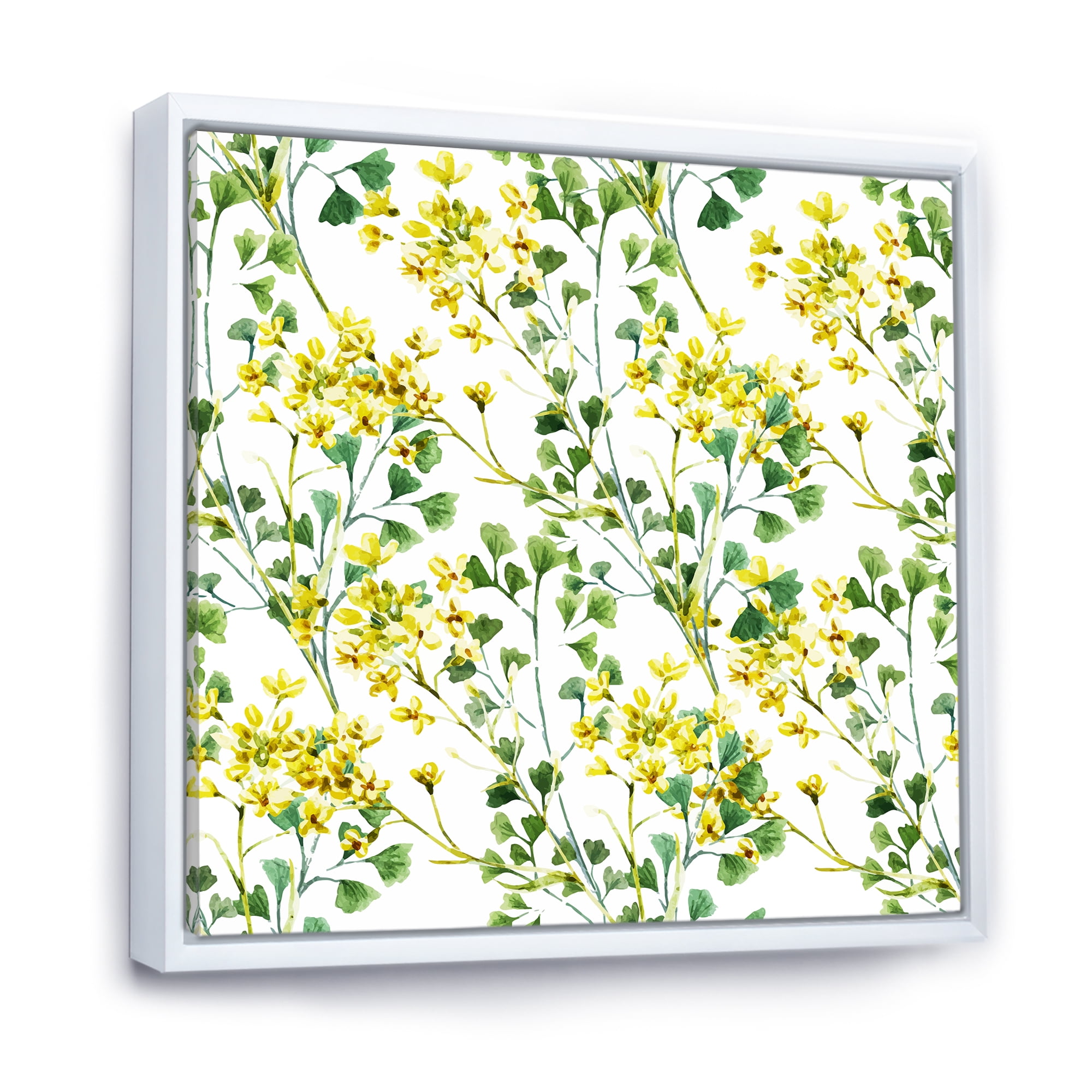 Designart 'Vibrant Yellow Summer Wildflowers On White' Traditional Framed Canvas Wall Art Print