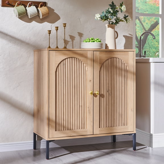SinCiDo Buffet Cabinet with Storage, 34" Tall Wooden Arched Sideboard Cabinet with/Adjustable Shelf, Fluted Accent Cabinet for Dining Room, Kitchen