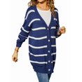 thumbnail image 3 of Womens Striped Cardigan Sweaters Long Sleeve V Neck Open Front Button Down Knit Cardigan Navy Blue XL, 3 of 10