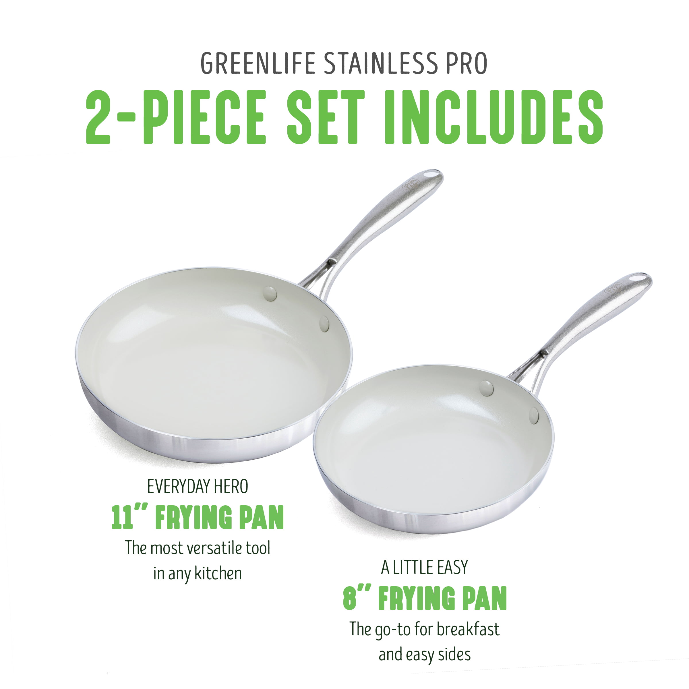 GreenLife Tri-Ply Stainless Steel Healthy Ceramic Nonstick,10 Piece  Cookware Set, PFAS-Free, Multi Clad, Induction, Dishwasher Safe, Oven Safe,  Silver 